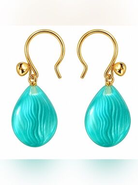 Turquoise Aqua Blue Teardrop Dangle Earrings Gold Tone Boho
